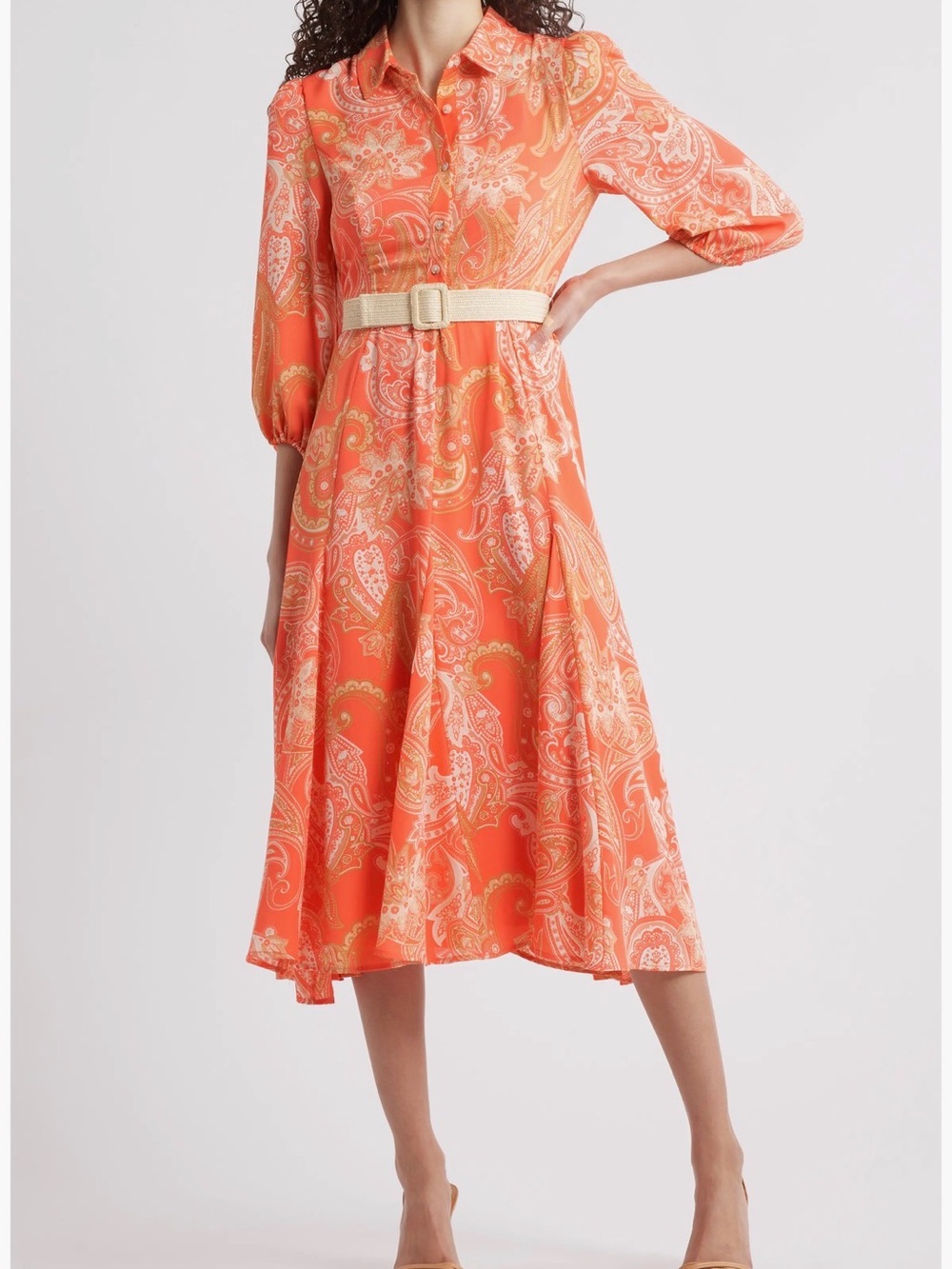 Tahari ASL Coral Paisley Shirt Dress with Belt Sz 2 nwt